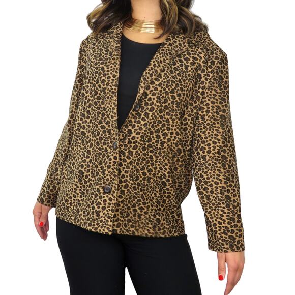 Briggs 90s Vintage Leopard Pattern Blazer Jacket Medium Retro Animal Print - Picture 1 of 4